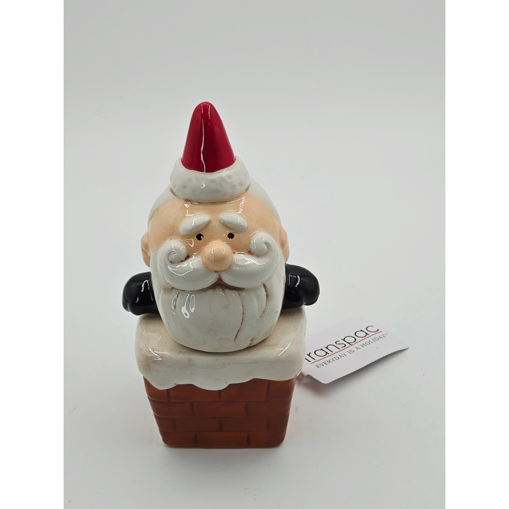 Transpac Santa in Chimney Magnetic Ceramic Salt and Pepper Shaker Set TC02622